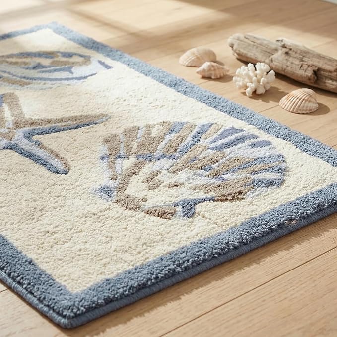 Madison Park Bayside Tufted Bath Rug Cotton Non-Slip, 21 x 34, Blue