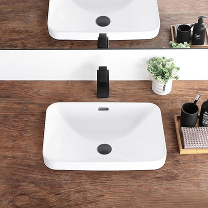 Bathroom Vessel Sink 20.6'' x 14.7'' Semi Recessed Bathroom Sink Rectangular Drop In Sink with Overflow White Ceramic Modern Vessel Sinks for Bathroom