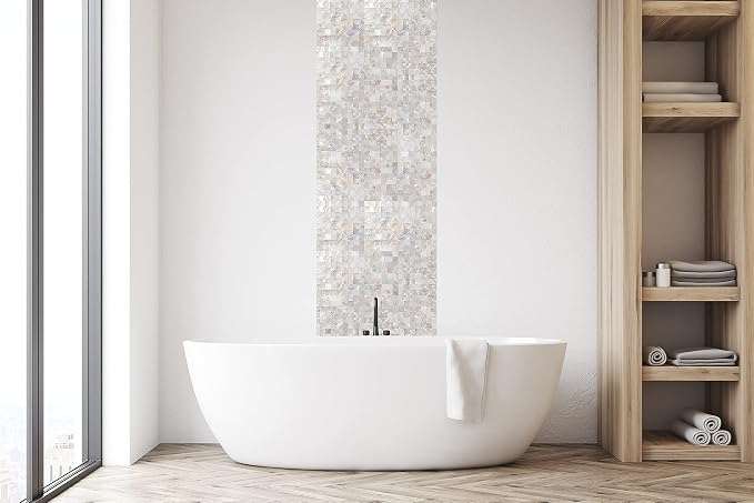 KASARO Peel Stick Mother of Pearl Shell Backsplash Tiles, 10 Sheets Natural | Waterproof self-adhesive mosaic tiles with 10 sq ft coverage for kitchen backsplash, bathroom walls and easy DIY installation