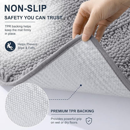 Smiry Thick Chenille Bathroom Runner Rugs 47x24, Absorbent Bath Mat, Grey | Quick‑Dry & Machine Washable, Non‑Slip Bath Carpet, Soft Striped Bath Rugs for Tub & Shower, Modern Home Decor Accessories