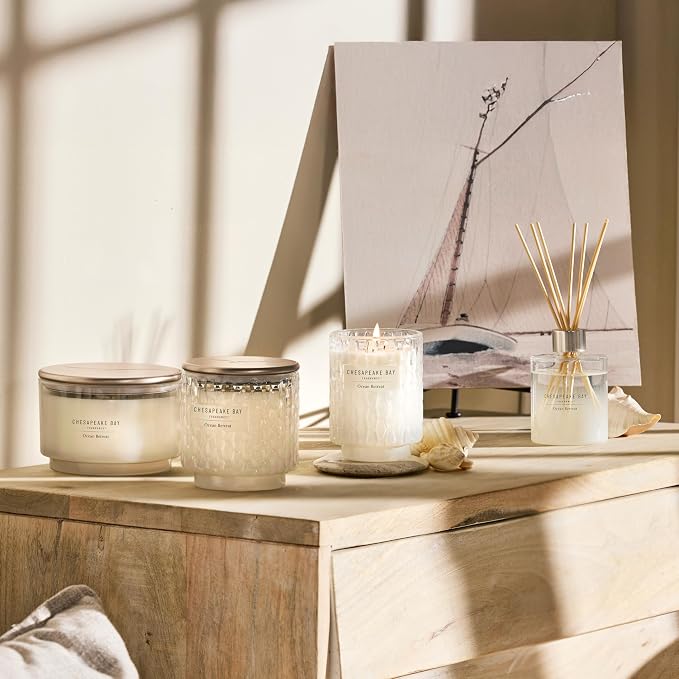 Chesapeake Bay, 14.5oz Salted Sands Scented Candle, Mood Evoking Fragrance, Sea Glass-Inspired Jar, Premium Soy Blend Wax with Essential Oils, Coastal Fragrance for Home Décor or Gifting