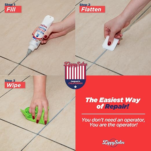Tile Grout Repair Kit, Refresh Tile Grout Filler (2 Pack, Grey) | Restore & Renew Tile Joints, Fast-Drying Grout Sealer & Paint, Squeeze Tube for Bathroom, Shower & Kitchen Floors, Waterproof