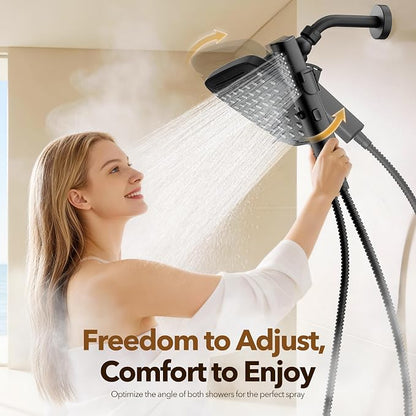 JDO High Pressure Rain Shower Head with Handheld Spray Matte Black | 7 Modes Dual Shower Head, 10-inch Rainfall Showerheads Combo, Detachable Hand Held Shower Wand, Power Jets, 71" Shower Hose