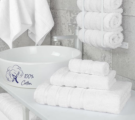 American Soft Linen Premium 3 Piece Towel Set, 1 Bath Towel 1 Hand Towel 1 Washcloth, 600 GSM 100% Cotton Turkish Towels for Bathroom, White Towel Set