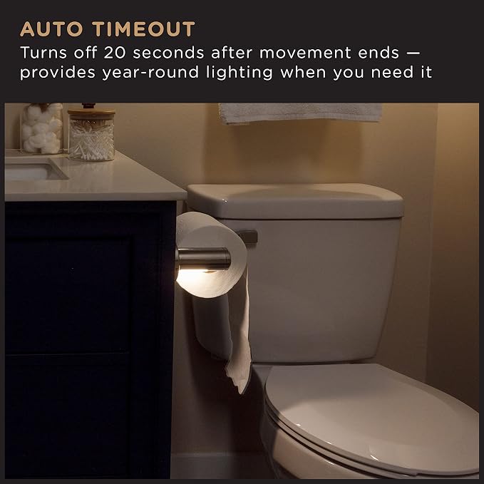 Enbrighten Toilet Paper Holder with Motion Sensing Night Light | Battery Operated, Bathroom Lighting, Toilet Paper Holder Wall Mount, Toilet Paper Roll Holder, Chrome, 77233