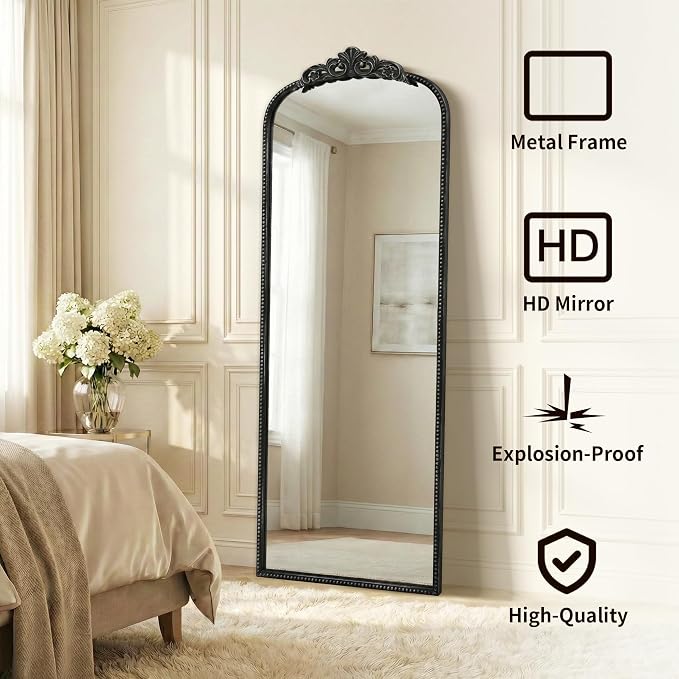 Micasso Black Full Length Mirror: 21''x56'' Baroque Vintage Floor Mirror | Traditional Ornate Antique Long Body Mirror for Wall/Dressing Room/Cloakroom/Bedroom/Entryway/Hallway/Fireplace/Living Room