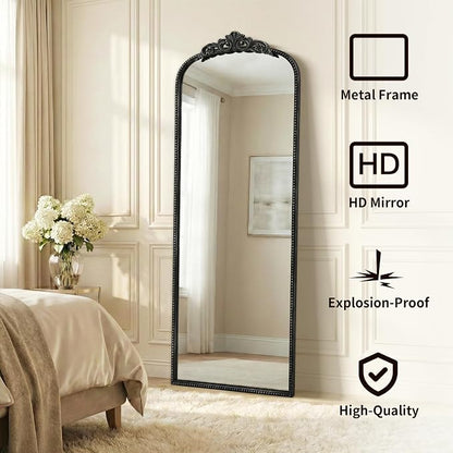Micasso Black Full Length Mirror: 21''x56'' Baroque Vintage Floor Mirror | Traditional Ornate Antique Long Body Mirror for Wall/Dressing Room/Cloakroom/Bedroom/Entryway/Hallway/Fireplace/Living Room