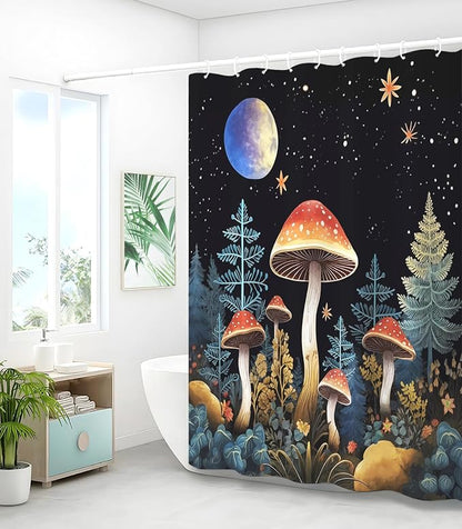 Shower Curtain for Bathroom Stall Boho Modern Cute Aesthetic Decorative Girly Waterproof Unique Mushroon Plants Girls Chic Print Design Teen Pretty Women Cortinas de Baño Bathtub 72 x72 Inch