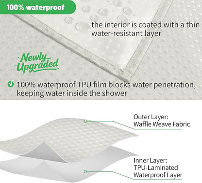 No Hook long Waffle Shower Curtain, No Liner Needed, 71x86 Inch, Cream | 100% waterproof TPU-laminated backing, magnetic weighted hem, machine washable, shower curtain set for bathroom or hotel use