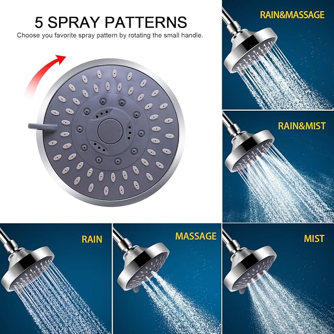 FEELSO Shower Head with Shower Filter, Filtered Shower Head for Hard Water | High Pressure, Anti-clog Nozzles, 5 Spray Showerhead, 15 Stage Water Softener Filters, Remove Chlorine and Harmful Substances