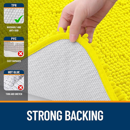 OLANLY Small Bathroom Rugs 24x16, Extra Soft Absorbent Chenille Bath Rugs | Lemon Yellow, Quick-Drying Rubber Backing, Washable Bath Mat for Bathroom Floor, Tub and Shower, Home Decor Accessories