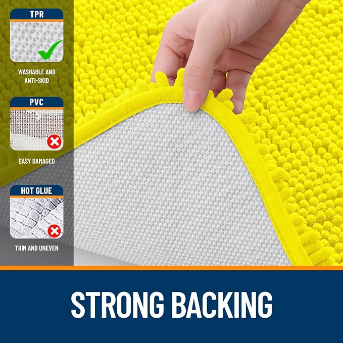 OLANLY Bathroom Rugs 30x20, Extra Soft Absorbent Chenille Bath Rugs | Lemon Yellow, Quick-Drying Rubber Backing, Washable Bath Mat for Bathroom Floor, Tub and Shower, Home Decor Accessories