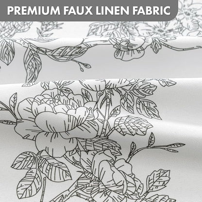 Extra Long Black Floral Shower Curtain W72*L84 Inches Long | Linen Textured Fabric, 12 Rustproof Metal Hooks, Wrinkle Resistant Cloth, Machine Washable, Bathroom Decor for Cottage Core