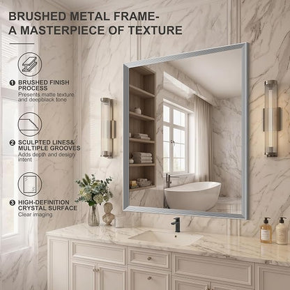 DESBING 36"x40" Silver Bathroom Mirrors for Over Sink | Tempered Glass, Metal Frame, Rectangle Vanity Wall Mirror for Bathroom, Living Room, Bedroom, Horizontally or Vertically