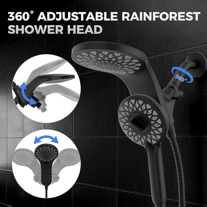 High Pressure Rain Shower Head with Handheld Spray Combo | Detachable Dual Shower Head with 10 Sprays Modes - Upgrade Knob Spray Mode Selector and Magnetic Guidance Docking System