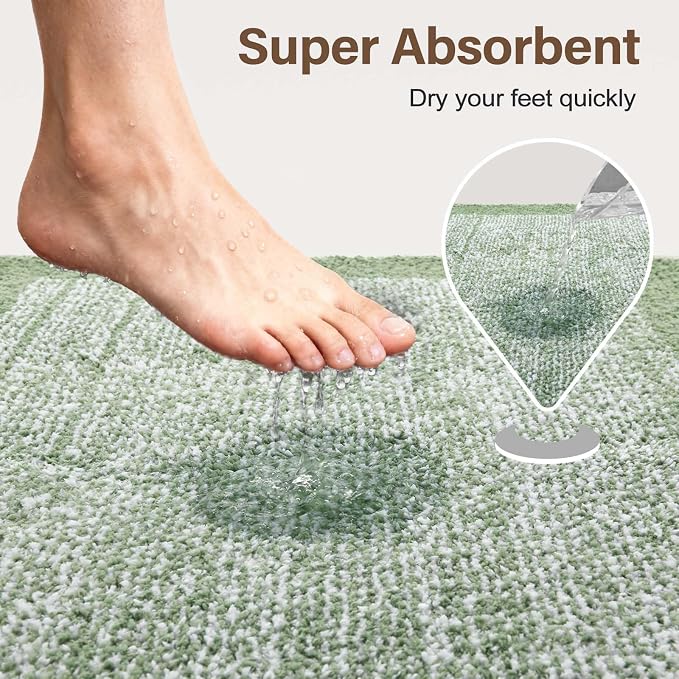 44x24 Large Bathroom Rugs Washable Non Slip, Green Bath Mat for Bathroom Floor Tub, Soft Absorbent Quick Dry Mats for Shower, Bathtub,Home Decor