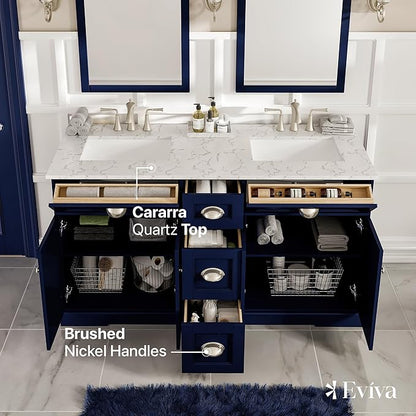 Eviva Epic Blue 60 inch Bathroom Vanity with Sink - Porcelain Round-Bathroom Vanity Double Sink-Solid Wood 60" Vanity Bathroom Sink- Double Vanity Sink Cabinet