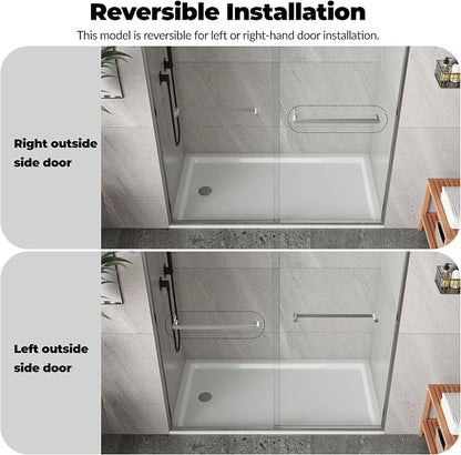 Shower Door, Frameless Shower Door 44-48" W x 72" H, Double Sliding Glass with 1/4'' (6mm) Clear Tempered Glass for Bathroom