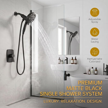 High Pressure Handheld Shower Head Matte Black- Anti-clog Nozzles, Built-in Power Wash to Clean Tub, Wall & Overhead Brackets,Magnetitc Rainfall Showerhead hand held