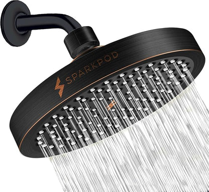 SparkPod Rain Shower Head, 6 Inch Round, Vintage Oil-Rubbed Bronze Finish | High Pressure Shower Heads, 90 Nozzles, Adjustable Showerhead, No Tools Needed, Universal Connection