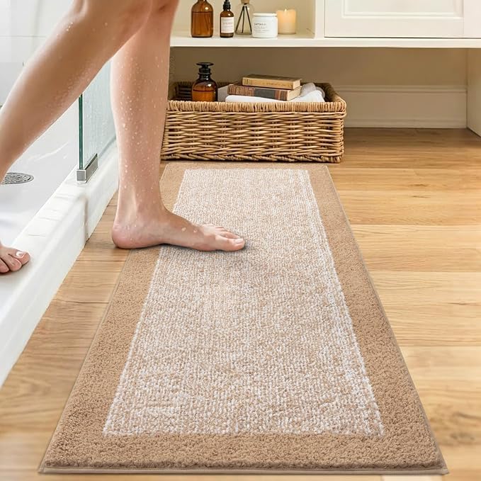 Bathroom Rugs 48x17 Non Slip Washable, Beige Bath Mat for Bathroom Floor Tub, Soft Absorbent Quick Dry Mats for Shower, Bathtub,Home Decor