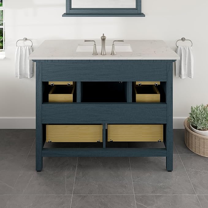 Eviva Britney Ash Blue 42 Inch Bathroom Vanity with Sink - A Fusion of Bathroom Sink Cabinet - White Undermount Porcelain Sinks - Bathroom Vanities for Elegance-Bathroom Sink Vanity
