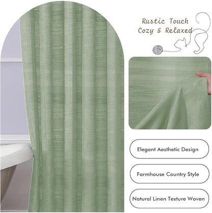 Extra Long Boho Shower Curtain 84 Inch Long, Modern Farmhouse Heavy Duty Linen Textured Soft Fabric, Rustic Country Cloth Shower Curtain with Tassel for Bathroom Hotel, 72Wx84L, Light Green