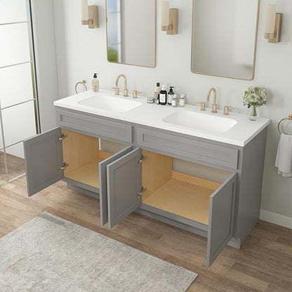 Vanity Art 66 Inch Bathroom Base Cabinet Only, Double Sink Top (Not Include Sink) with Door & Soft Close Hinge, Unassembled Floor Cabinet, Grey, 2ea 33 Inch Combo