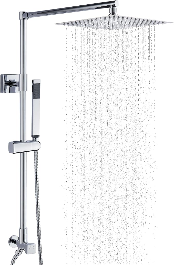 Polaris Lux Rain Shower System, includes 10” Square Rainfall Shower Head and Handheld Shower Combo, Height Adjustable Spray Holder, Retrofit, 60” Hose (2.5 GPM Chrome)