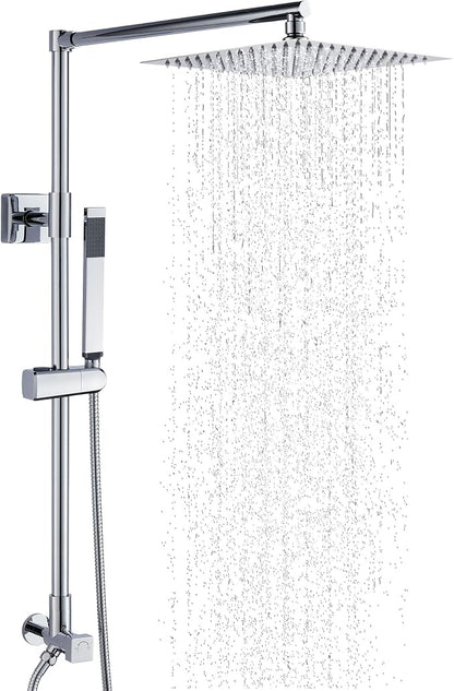 Polaris Lux Rain Shower System, includes 10” Square Rainfall Shower Head and Handheld Shower Combo, Height Adjustable Spray Holder, Retrofit, 60” Hose (2.5 GPM Chrome)