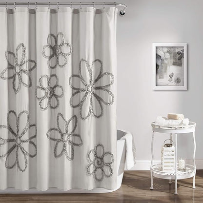 Lush Decor Light-Gray Ruffle Flower Polyester Shower Curtain (72" x 72")