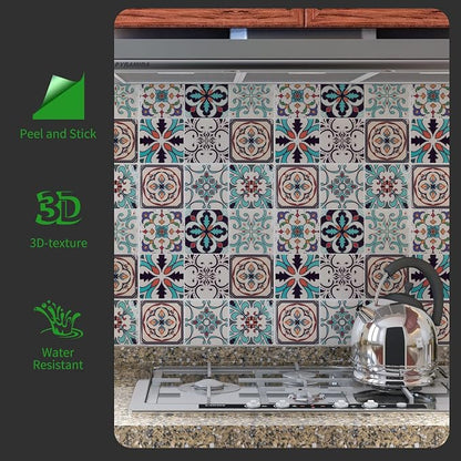 LONGKING Peel and Stick Backsplash Tile Stickers, Maximum Blue Green Tile for Kitchen, Stick on Wall Tiles (10 Sheets) | Peel and stick backsplash, self-adhesive wall tile, Blue Green, waterproof, kitchen bathroom wall, 10-sheet