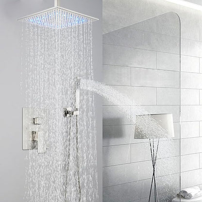 Shower System 12 Inch LED Square Showerhead Shower Faucet Set Shower Kit with Handheld Spray SUS304 Stainless Steel Shower Trim Kit Handheld shower with Rough-in Valve Brushed Nickle…
