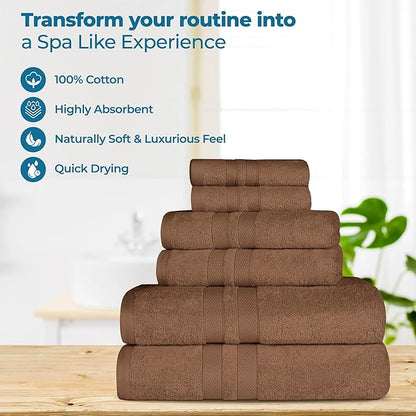 Superior Ultra-Soft Cotton Bath Towel Set, Quick-Dry, Absorbent, Shower, Spa Basics, Large Towels, Bathroom Sets, Bath Essentials, Solid, Double Line Dobby Border, 2 Pack, Set of 2, Chocolate Brown