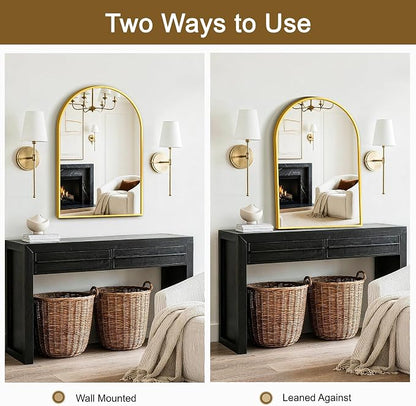 FGU Arched Bathroom Mirror for Over Sink 30"x20" Gold Vanity Mirror | Wall Mounted, HD Tempered Shatter-Proof Glass, Rust-proof Arched Metal Frame, Arch Mirror for Bedroom, Living Room, Entryway