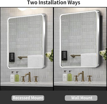 Movo 24x30 Inch Black Metal Framed Bathroom Mirror Medicine Cabinet Rectangle Tilting Beveled Vanity Mirrors Recess or Surface Mount Installation Chrome