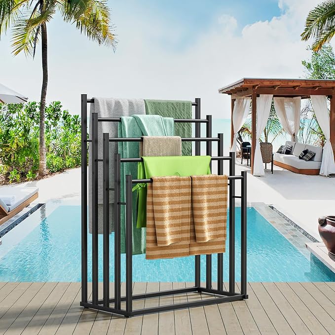 Honiter Towel Racks for Bathroom, 5 Tier Wide Towel Drying Rack Outdoor, Free Standing Towel Rack, Pool Towel Blanket Stand and Display Rack for Oversized Bath Towels