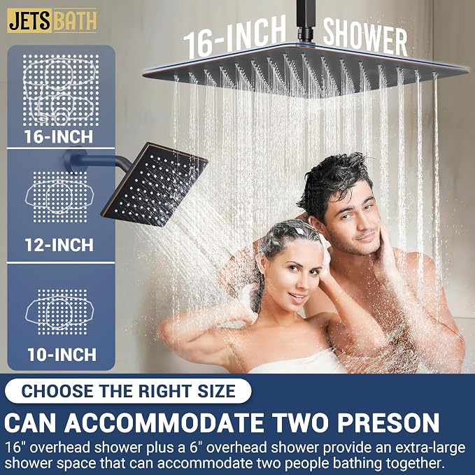 Thermostatic Dual Rainfall Head Oil Rubbed Bronze Shower System | Ceiling Mounted Full Body Shower Faucet Set with Thermostatic Valve for Couples/ 2-Person，16“+6”Shower Head & handheld