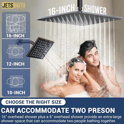 Thermostatic Dual Rainfall Head Oil Rubbed Bronze Shower System | Ceiling Mounted Full Body Shower Faucet Set with Thermostatic Valve for Couples/ 2-Person，16“+6”Shower Head & handheld