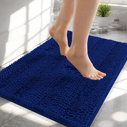 OLANLY Thick Small Bathroom Rugs 24x16, Soft Chenille Bath Rugs, Navy | Rubber Backing, Machine Wash, Extra Absorbent Striped Bath Mats for Bathroom Floor, Tub and Shower, Home Decor Accessories