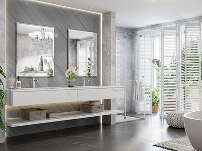 28"x36" Frameless Beveled Bathroom Mirrors for Vanity | Wall Mount Mirror for Bedroom Entryway Living Room Hangs Horizontally or Vertically