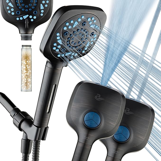 AquaCare High Pressure 10 Spray Mode Filtered Showerhead - Handheld Shower Head Filters Chlorine to Heal Dry Skin, Revive Hair - Dual Power Wash Cleans Tub, Tile, Pets - Hard Water Softener, ORB | Filters Chlorine & Toxins, Softens Hard Water for Healt...
