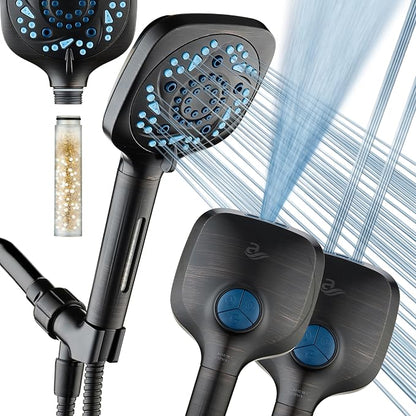 AquaCare High Pressure 10 Spray Mode Filtered Showerhead - Handheld Shower Head Filters Chlorine to Heal Dry Skin, Revive Hair - Dual Power Wash Cleans Tub, Tile, Pets - Hard Water Softener, ORB | Filters Chlorine & Toxins, Softens Hard Water for Healt...