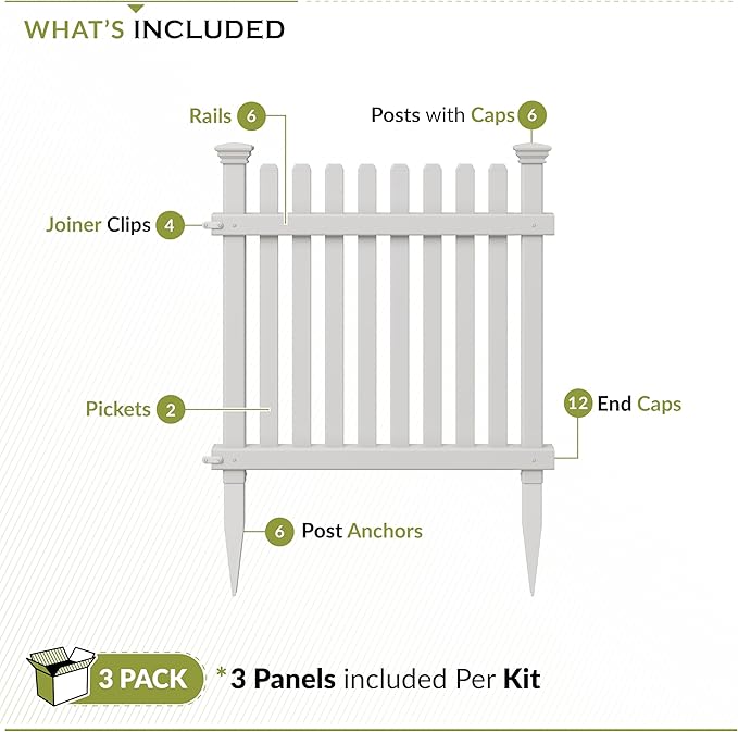 Zippity Roger Rabbit Garden Fence, White Vinyl DIY No Dig Kit | 2ftH x 2ftW, 3 Panels, Garden Border Edging, ZP19056