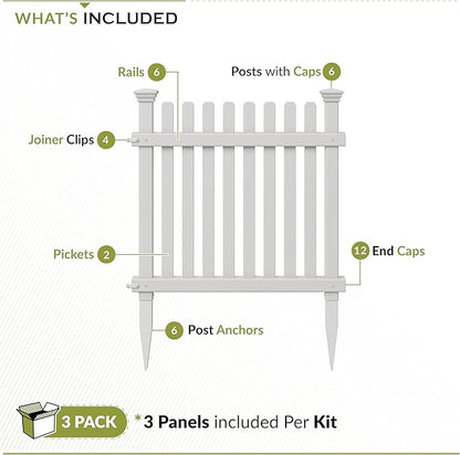 Zippity Roger Rabbit Garden Fence, White Vinyl DIY No Dig Kit | 2ftH x 2ftW, 3 Panels, Garden Border Edging, ZP19056
