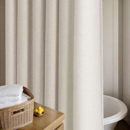 Oatmeal Linen Shower Curtain for Bathroom Water Repellent 72x80 Inch | Extra Long, Boho Farmhouse, Shower Curtains 80 Inches Long, Tan Beige Grey Beige, Bath Decor Drapes Set, with Hooks