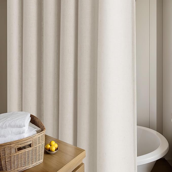 Oatmeal Linen Shower Curtain for Bathroom Water Repellent 72x90 Inch | Neutral Earth Tone Greyish Beige Tan, Shower Curtains, Extra Long, Bath Decor Drapes, Boho Vintage Rustic Country Drapes