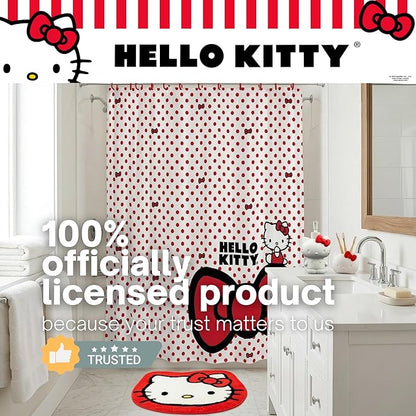 Sanrio Hello Kitty 13-Piece Shower Curtain Set, 72" x 70" Fabric Curtain with Hooks, Polka Dot Kawaii Bathroom Decor, Machine Washable, (100% Officially Licensed Product) by Franco Collectibles