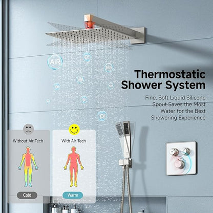 SR SUN RISE 100℉ Thermostatic Shower System,10" Luxury Rainfall Shower Head and High-Pressure Handheld Bathroom Shower Faucet Set,Shower Valve and Trim Kit Included (Brushed Nickel)
