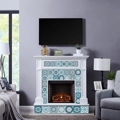 Easy Peel Stick Vinyl Moroccan Tile Decals 4x4in Stick on backsplash,24Pc | Waterproof&heat resistant tile stickers for kitchen RV laundry backsplash decor,remove no damaging,cyan mandala pattern